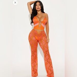 Fashion Nova Orange Lace Jumpsuit